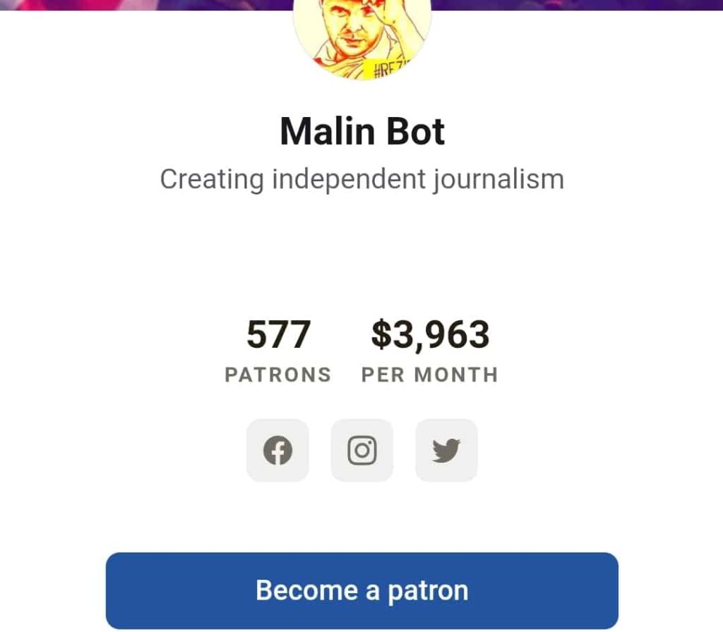 Jurnalism Independent. Mălin Bot are aproape 600 de Patroni și 4.000 de euro lunar – 4media.info