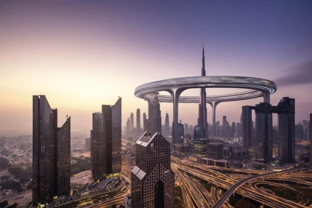 Imagini extraordinare. Cea mai înaltă clădire din lume ar putea fi înconjurată de un inel uriaș, inspirat din filmele science fiction
