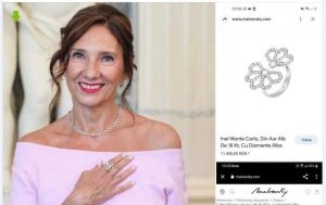 Imaginea lui Carmen Iohannis, folosită pentru promovarea unui magazin de bijuterii. Prima doamnă apare cu un inel și un colier cu diamante purtate la o ceremonie din Germania – 60m.ro