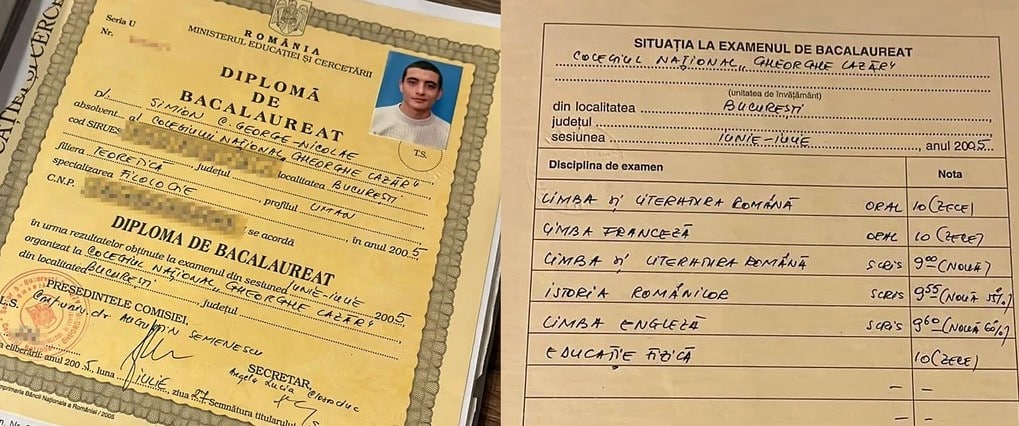 Diploma de BACALAUREAT a lui George Simion. Am avut media 9,69 – 60m.ro