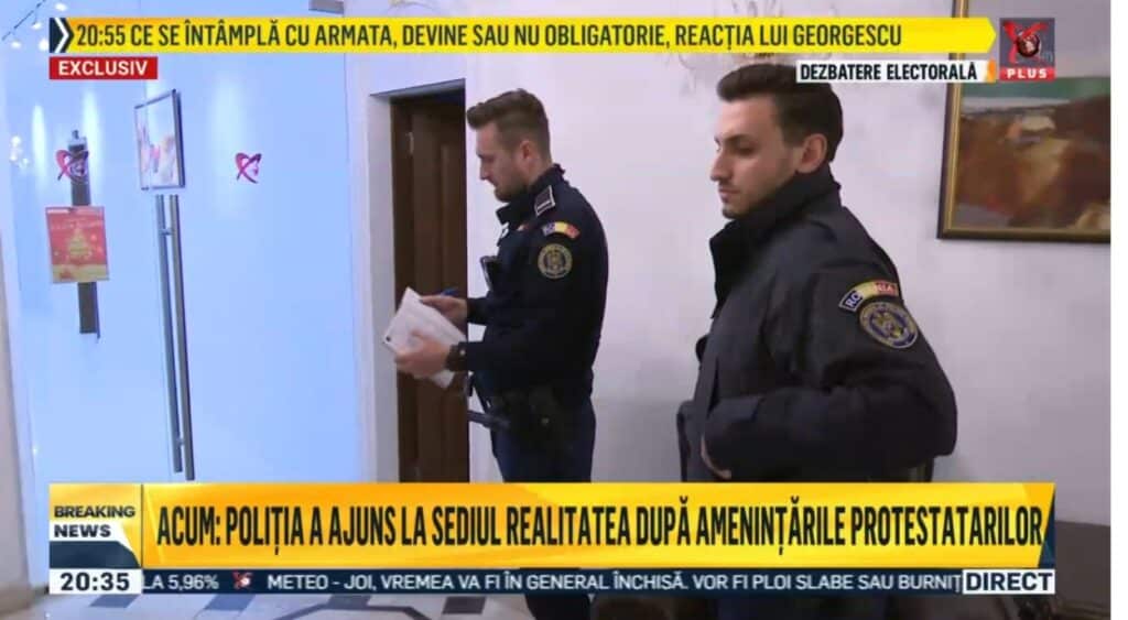 Poliția a venit la sediul Realitatea PLUS, după ce protestatarii anti-Georgescu ar fi amenințat postul TV